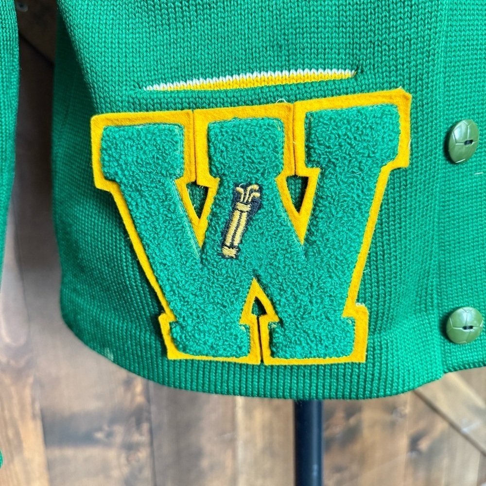 VINTAGE 50/60s Octonek Green & Yellow Letterman’s Jacket 100% Wool Golf Men’s L - Picture 6 of 14